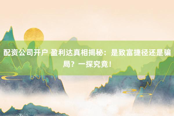 配资公司开户 盈利达真相揭秘：是致富捷径还是骗局？一探究竟！